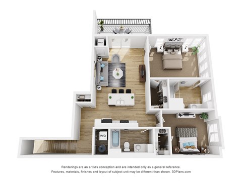 Floor plan for 2 beds, 2 baths, 1124 sqft